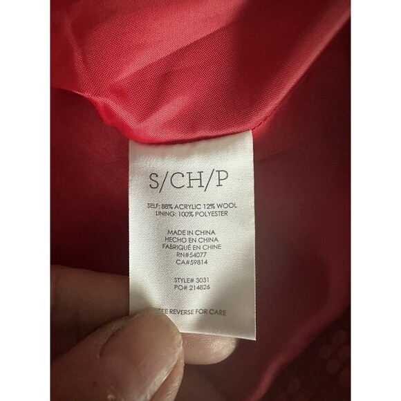 Cabi Sloan Red Pink Wool Blend Tweed Coat Sz S Snap Close Dbl Breasted Pea Coat - Picture 6 of 7